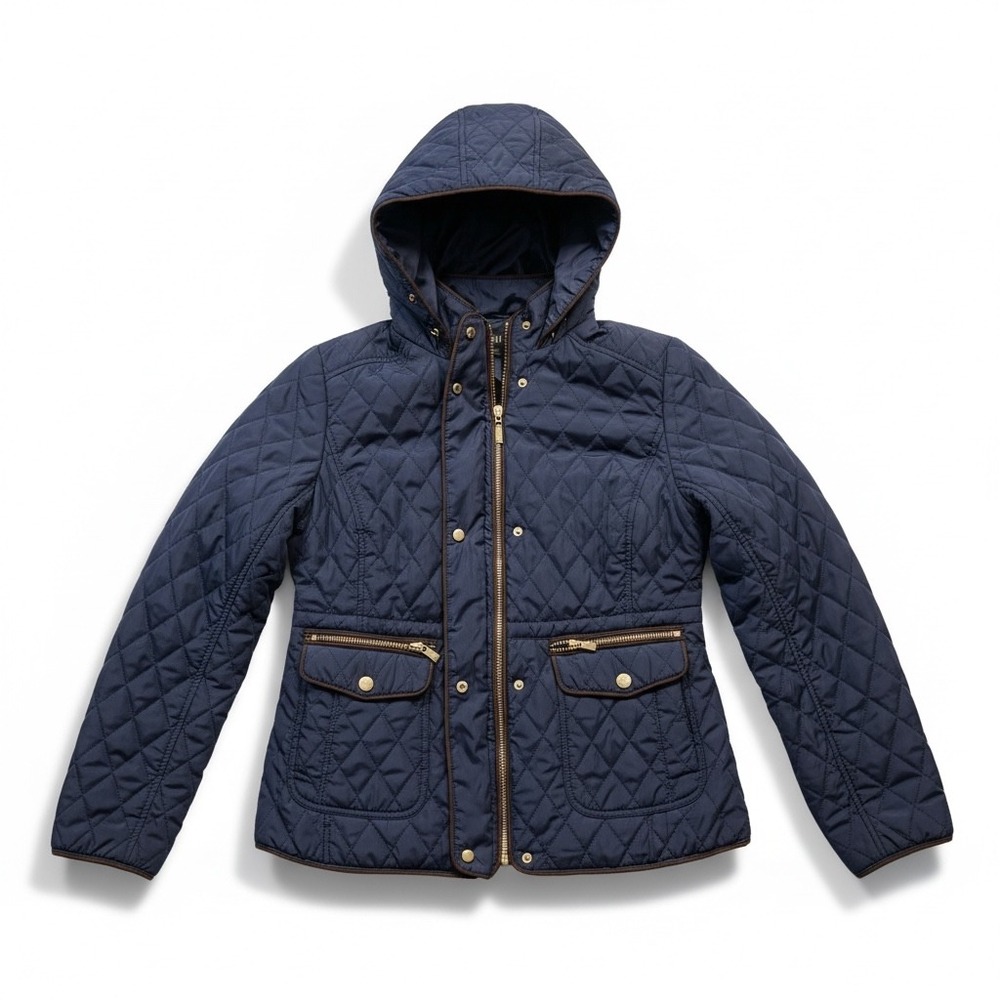 Active USA Navy Blue Diamond Quilted Hooded Barn Jacket Women's Small